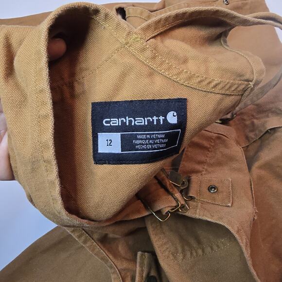 Carhartt Women S/12 -Reg (0-2) Bib Overall Straight Dusty Brown Duck Rugged Flex - Picture 4 of 4